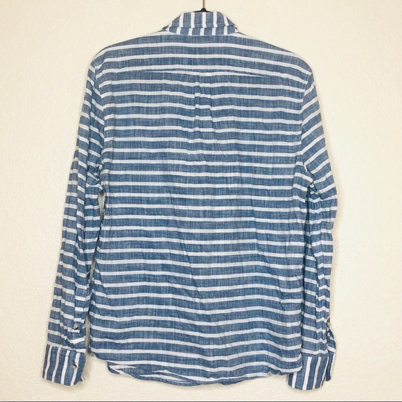 Marine Layer Causal Shirt Medium Cotton Blue White Stripes Half Button Down - Picture 3 of 9